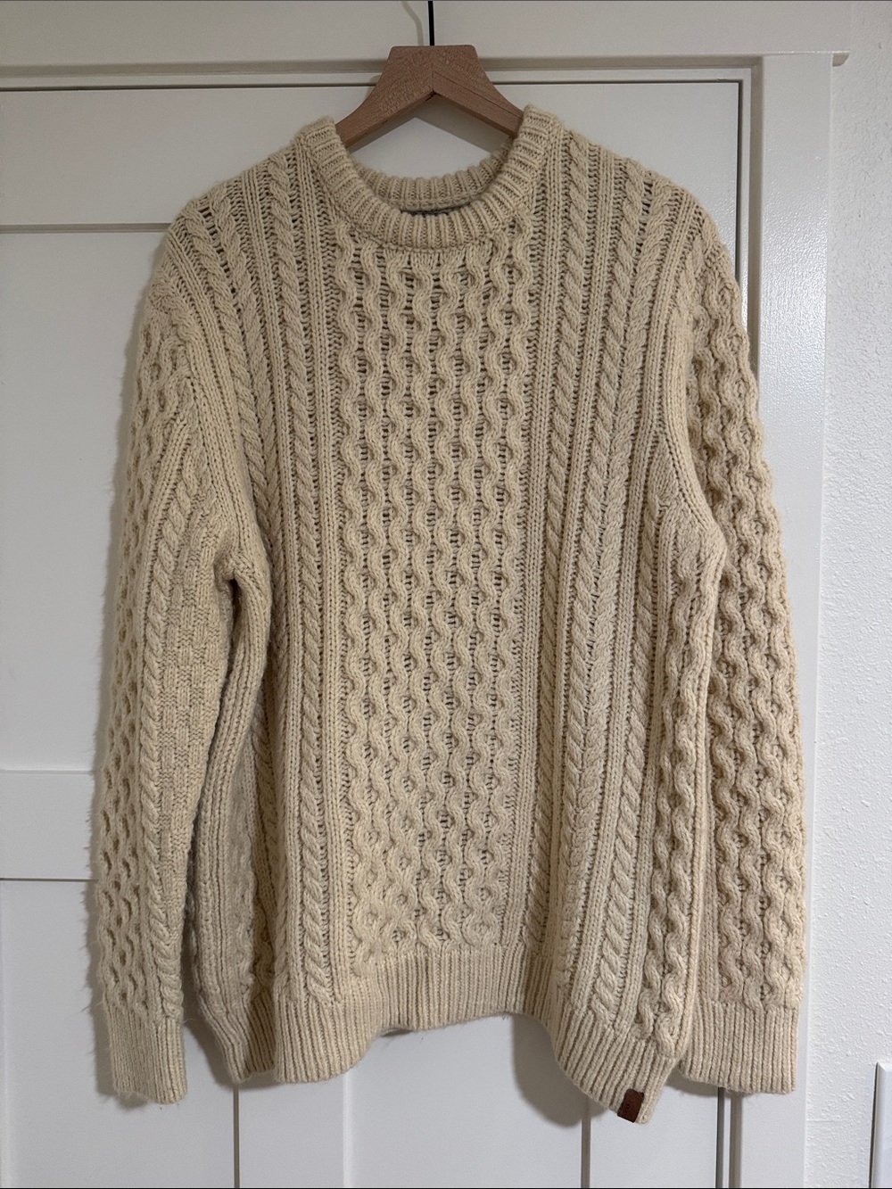 Brixton Cream Cable Knit Fishermen Crewneck Sweater